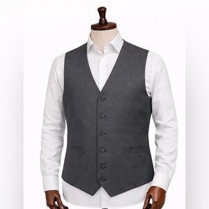 Men’s Gray Formal Vest Size 2XL Classic Suit Waistcoat